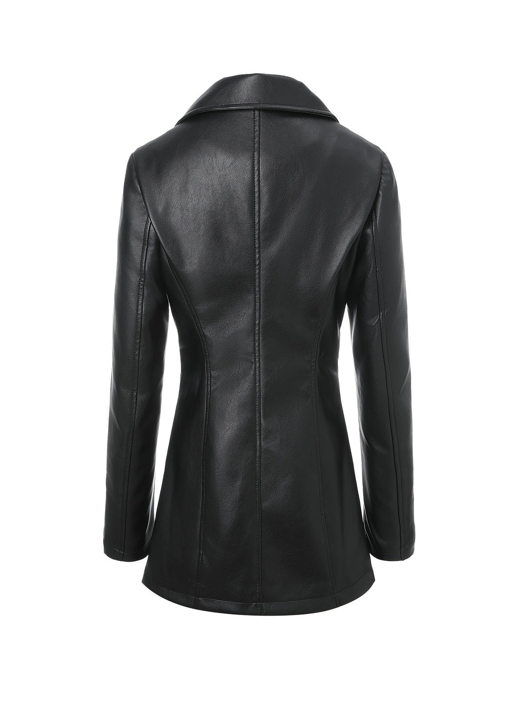 Atara – Eleganter PU- Ledermantel mit Revers & A-Linien-Schnitt