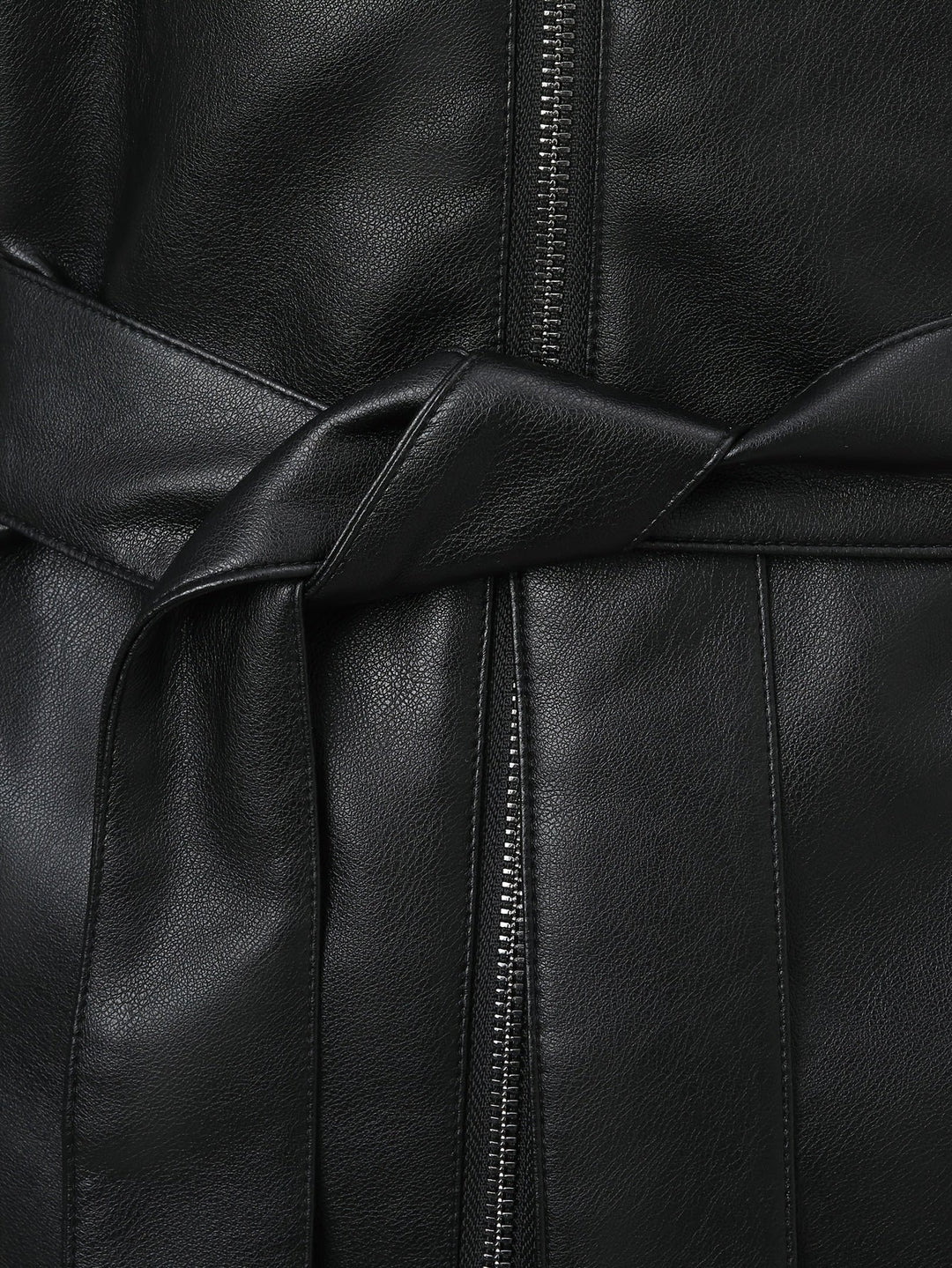 Waverly – Lässige PU- Lederjacke mit quadratischem Ausschnitt & Taillengürtel