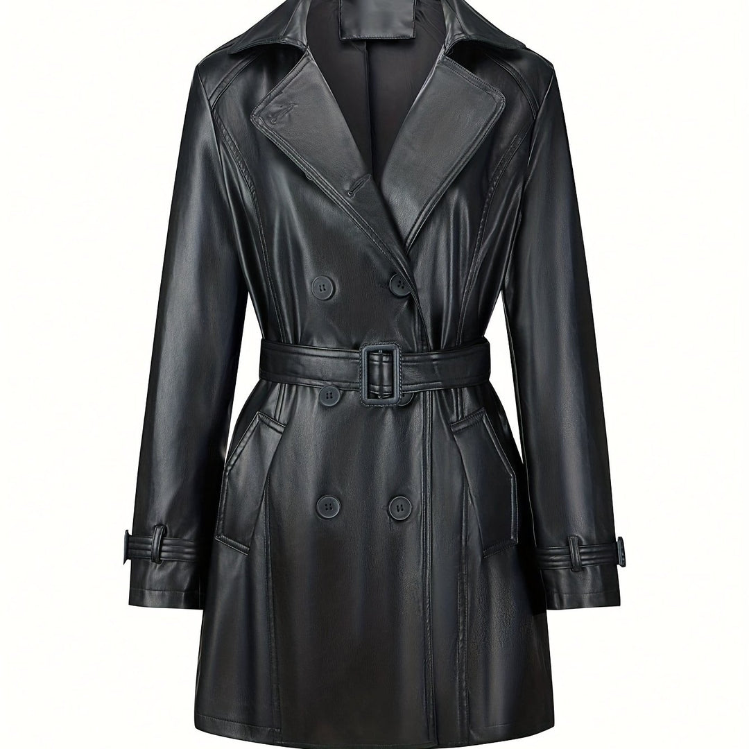 Faye – Eleganter Damen- Leder-Trenchcoat mit Gürtel