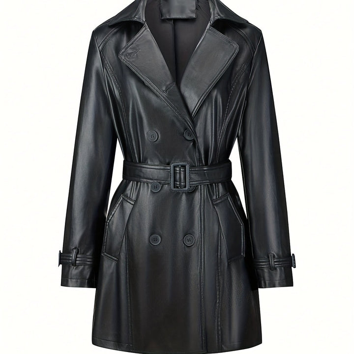 Faye – Eleganter Damen- Leder-Trenchcoat mit Gürtel