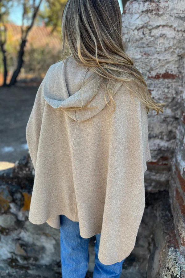 Monika | Lockere Kapuzen-Cape-Jacke mit Knopf & Taschen