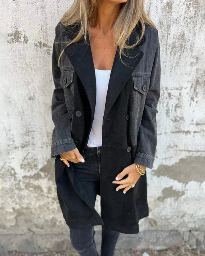 Elena | Denim- & Wild-Mantel – Stilvoll & vielseitig