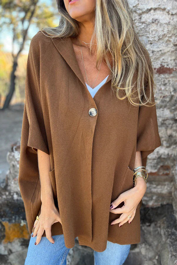 Monika | Lockere Kapuzen-Cape-Jacke mit Knopf & Taschen