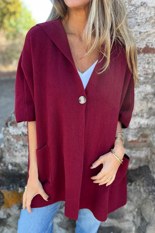 Monika | Lockere Kapuzen-Cape-Jacke mit Knopf & Taschen