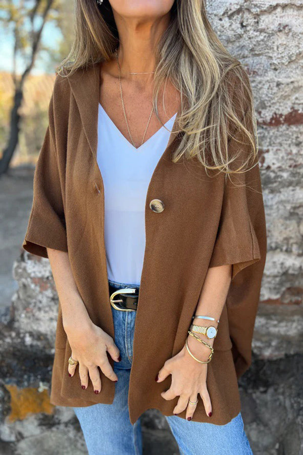 Monika | Lockere Kapuzen-Cape-Jacke mit Knopf & Taschen