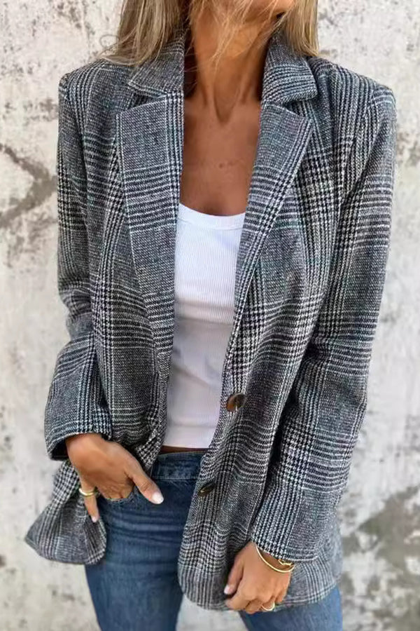 Tamara | Retro-Hahnentritt-Freizeitblazer mit Revers