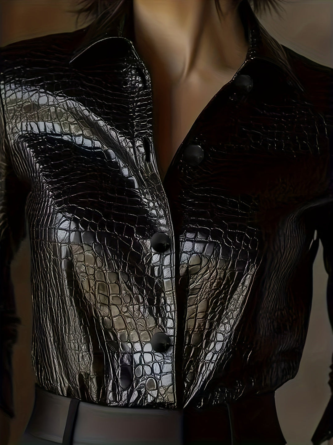 Samara – Schwarze Jacke mit Krokoprägung & lässigem Schnitt