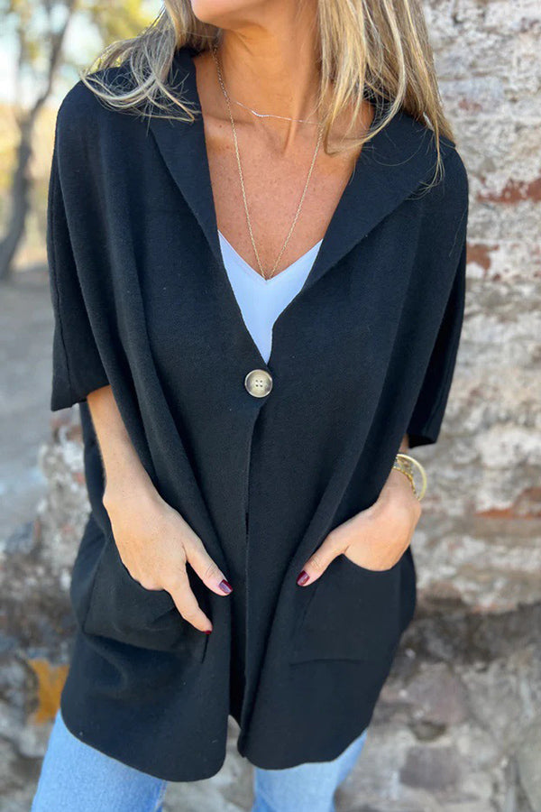 Monika | Lockere Kapuzen-Cape-Jacke mit Knopf & Taschen