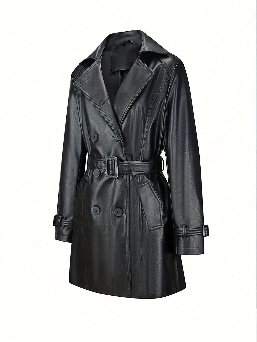 Faye – Eleganter Damen- Leder-Trenchcoat mit Gürtel