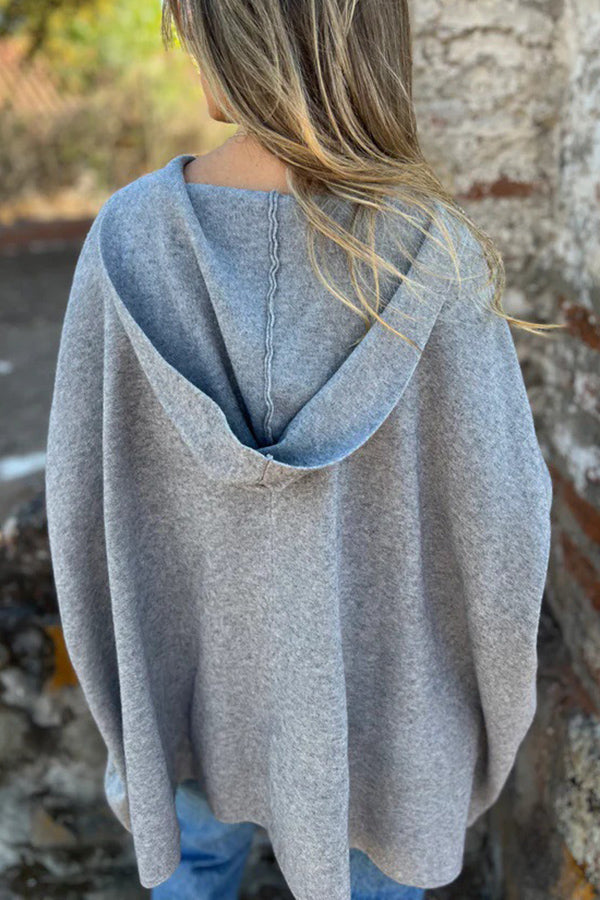 Monika | Lockere Kapuzen-Cape-Jacke mit Knopf & Taschen