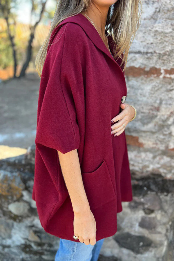 Monika | Lockere Kapuzen-Cape-Jacke mit Knopf & Taschen