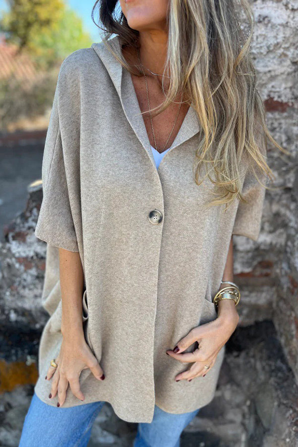Monika | Lockere Kapuzen-Cape-Jacke mit Knopf & Taschen