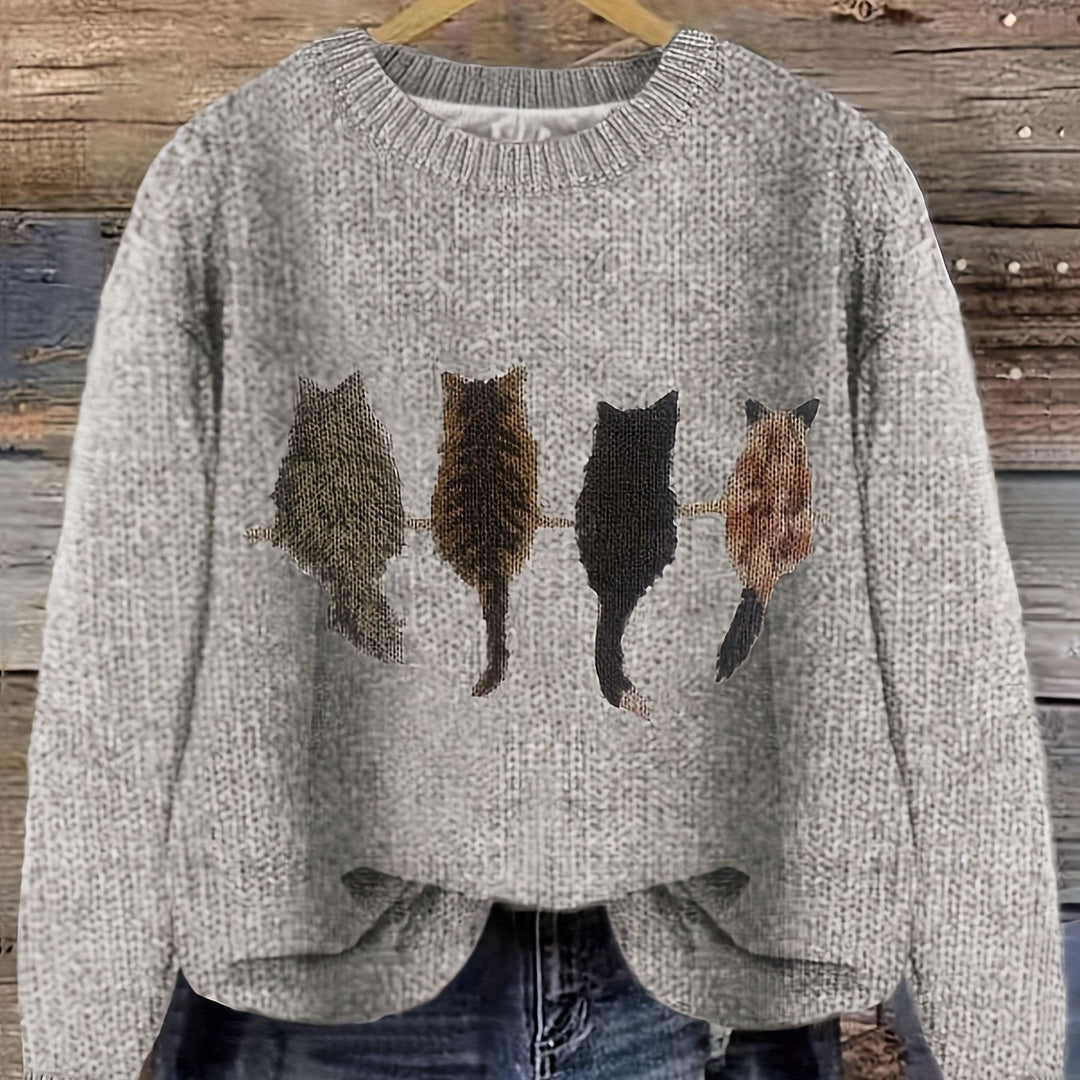 Ginny – Damen Pullover mit Katzen-Print