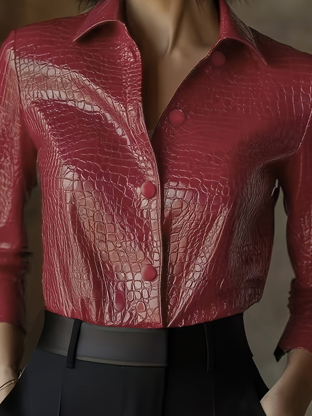 Samara – Schwarze Jacke mit Krokoprägung & lässigem Schnitt