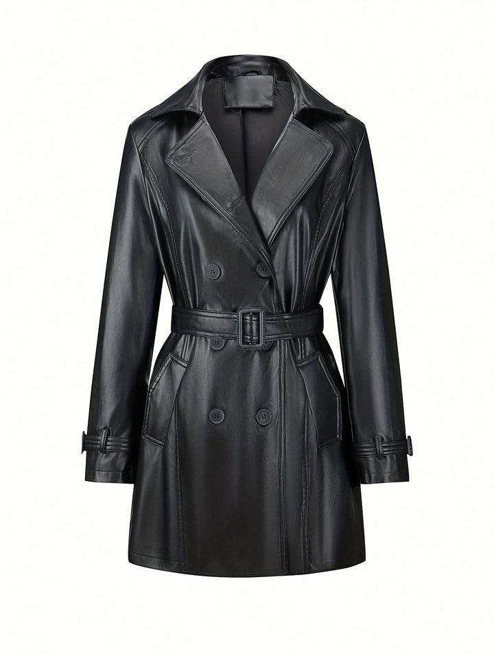Faye – Eleganter Damen- Leder-Trenchcoat mit Gürtel