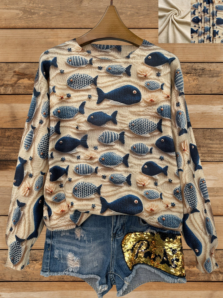 Dakota – Leichter Strickpullover mit Fisch-Motiv