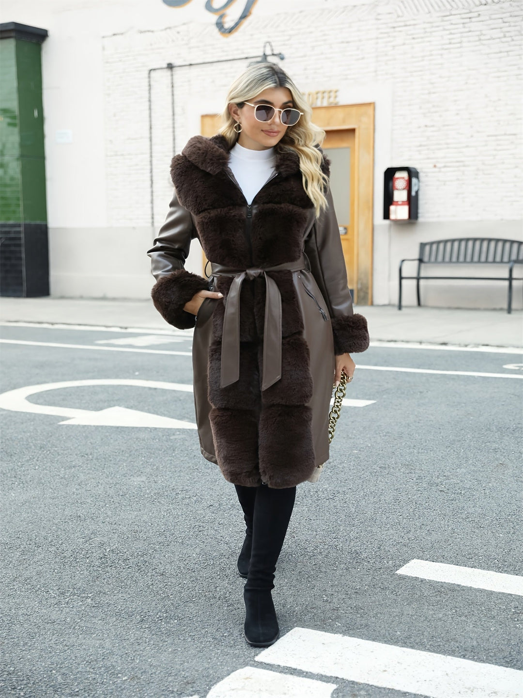 Bonnie – Eleganter Damen-Mantel mit Kapuze und Gürtel