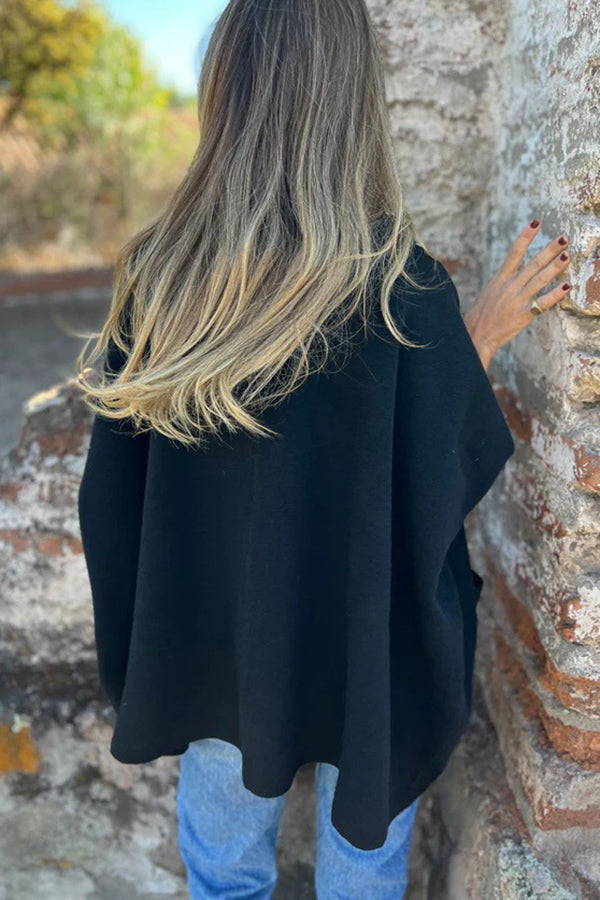 Monika | Lockere Kapuzen-Cape-Jacke mit Knopf & Taschen