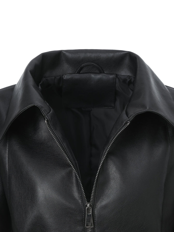 Waverly – Lässige PU- Lederjacke mit quadratischem Ausschnitt & Taillengürtel