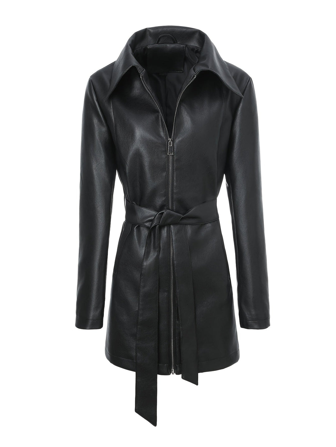 Waverly – Lässige PU- Lederjacke mit quadratischem Ausschnitt & Taillengürtel