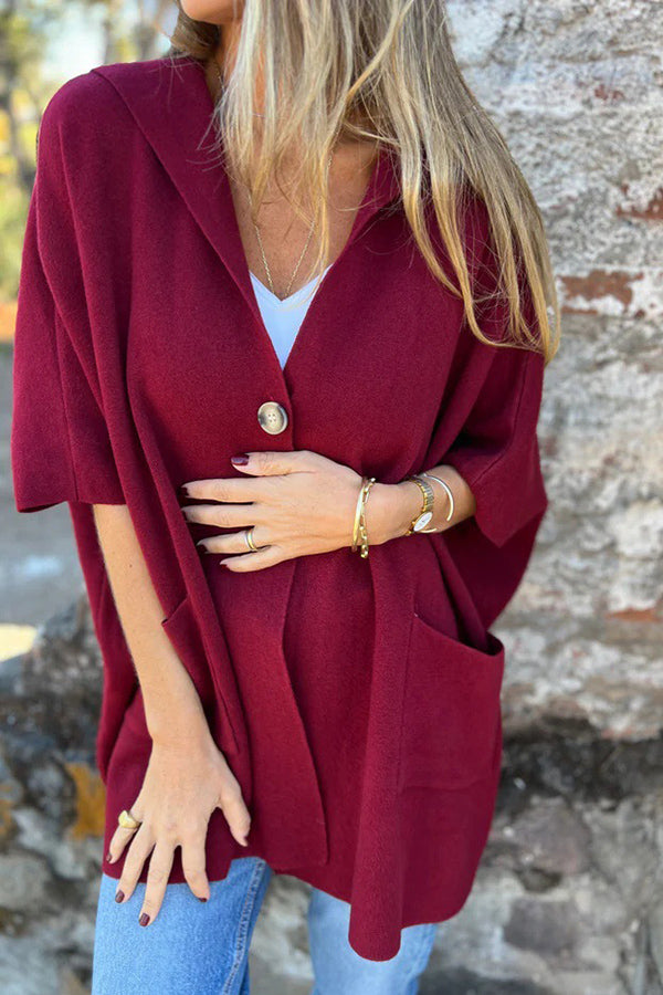 Monika | Lockere Kapuzen-Cape-Jacke mit Knopf & Taschen