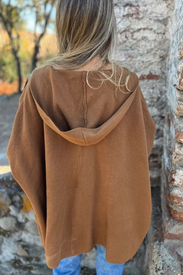 Monika | Lockere Kapuzen-Cape-Jacke mit Knopf & Taschen