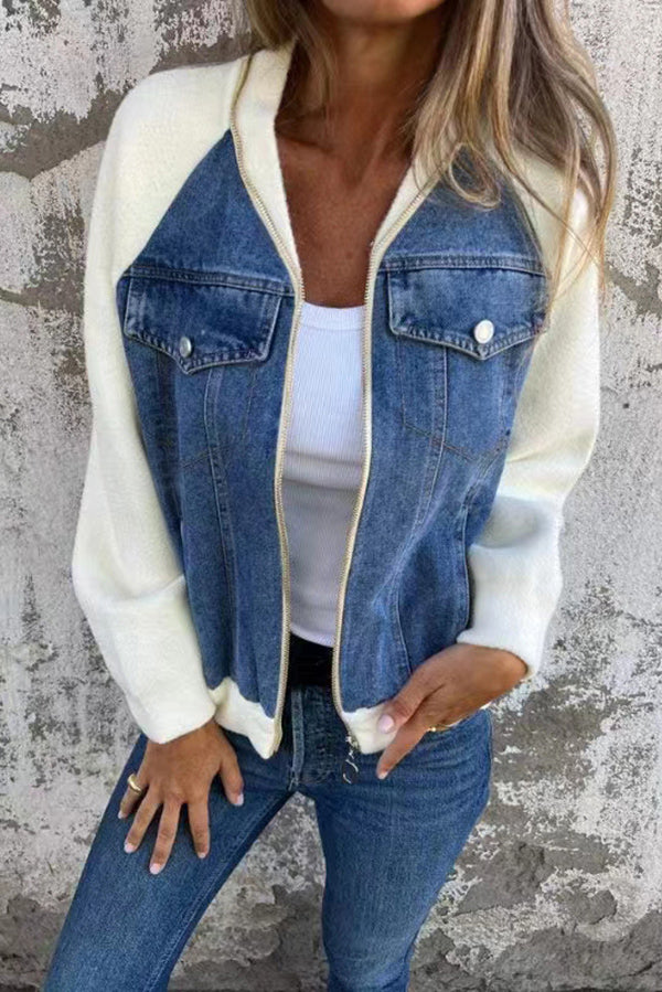 Larissa | Modische Casual-Denim-Jacke mit Zipper-Taschen