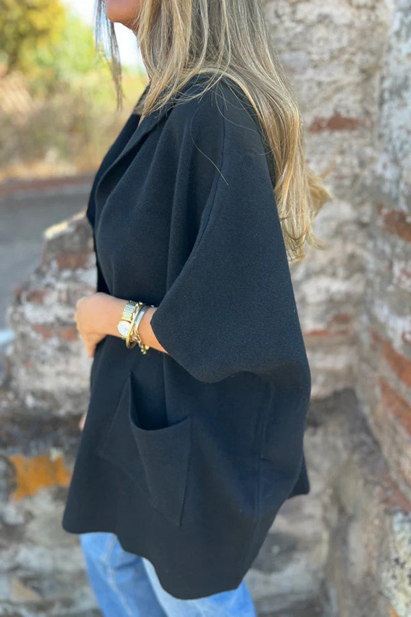 Monika | Lockere Kapuzen-Cape-Jacke mit Knopf & Taschen