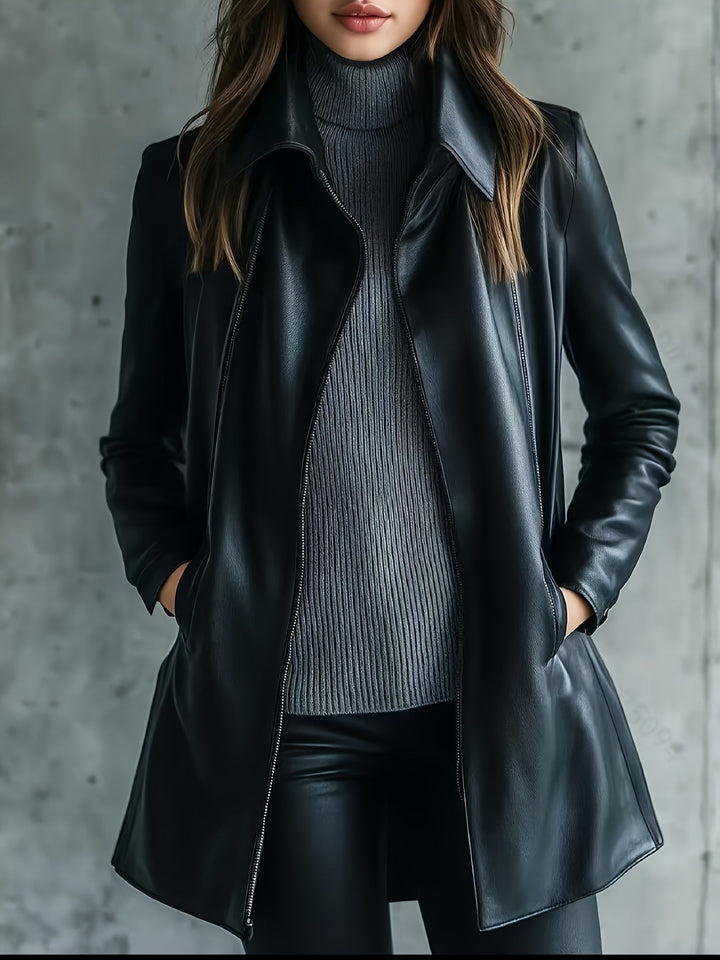 Waverly – Lässige PU- Lederjacke mit quadratischem Ausschnitt & Taillengürtel