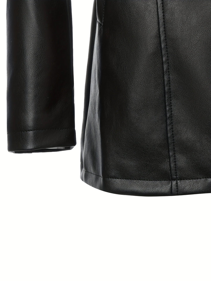 Atara – Eleganter PU- Ledermantel mit Revers & A-Linien-Schnitt