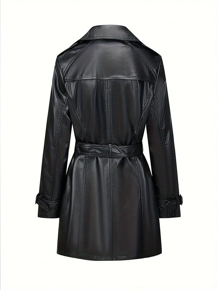 Faye – Eleganter Damen- Leder-Trenchcoat mit Gürtel