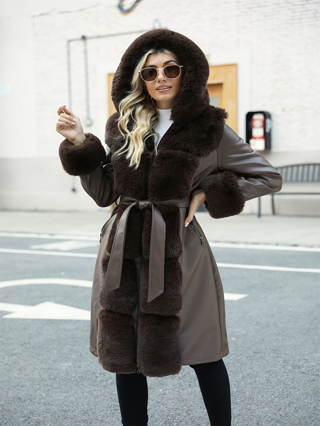 Bonnie – Eleganter Damen-Mantel mit Kapuze und Gürtel