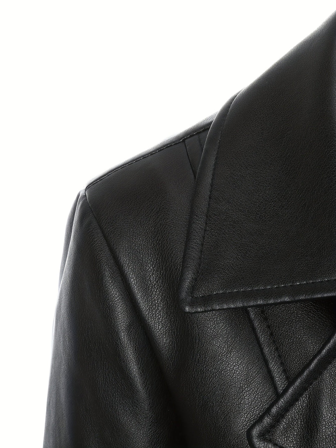 Atara – Eleganter PU- Ledermantel mit Revers & A-Linien-Schnitt