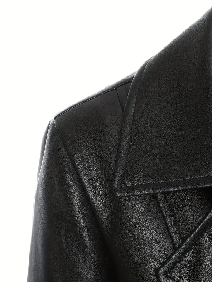 Atara – Eleganter PU- Ledermantel mit Revers & A-Linien-Schnitt