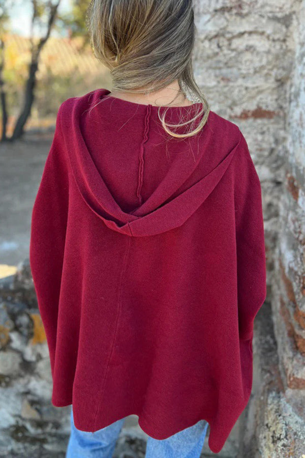 Monika | Lockere Kapuzen-Cape-Jacke mit Knopf & Taschen