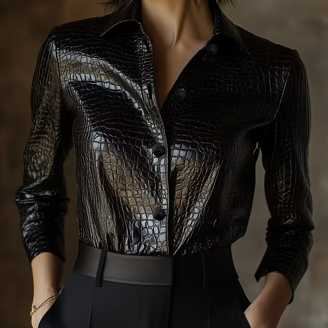 Samara – Schwarze Jacke mit Krokoprägung & lässigem Schnitt