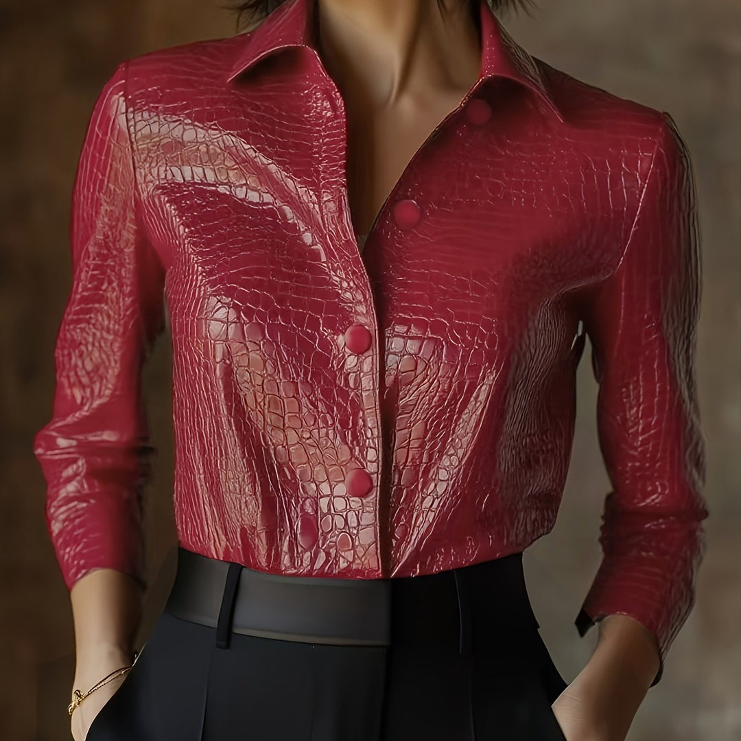 Samara – Schwarze Jacke mit Krokoprägung & lässigem Schnitt