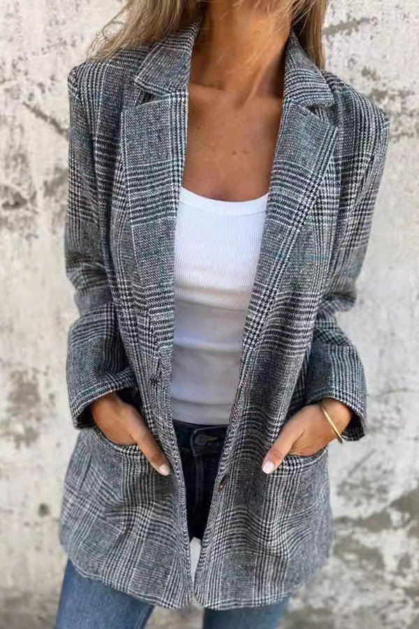 Tamara | Retro-Hahnentritt-Freizeitblazer mit Revers