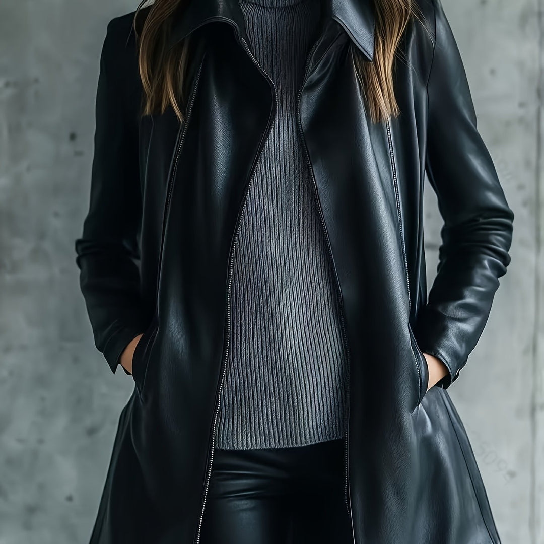 Waverly – Lässige PU- Lederjacke mit quadratischem Ausschnitt & Taillengürtel