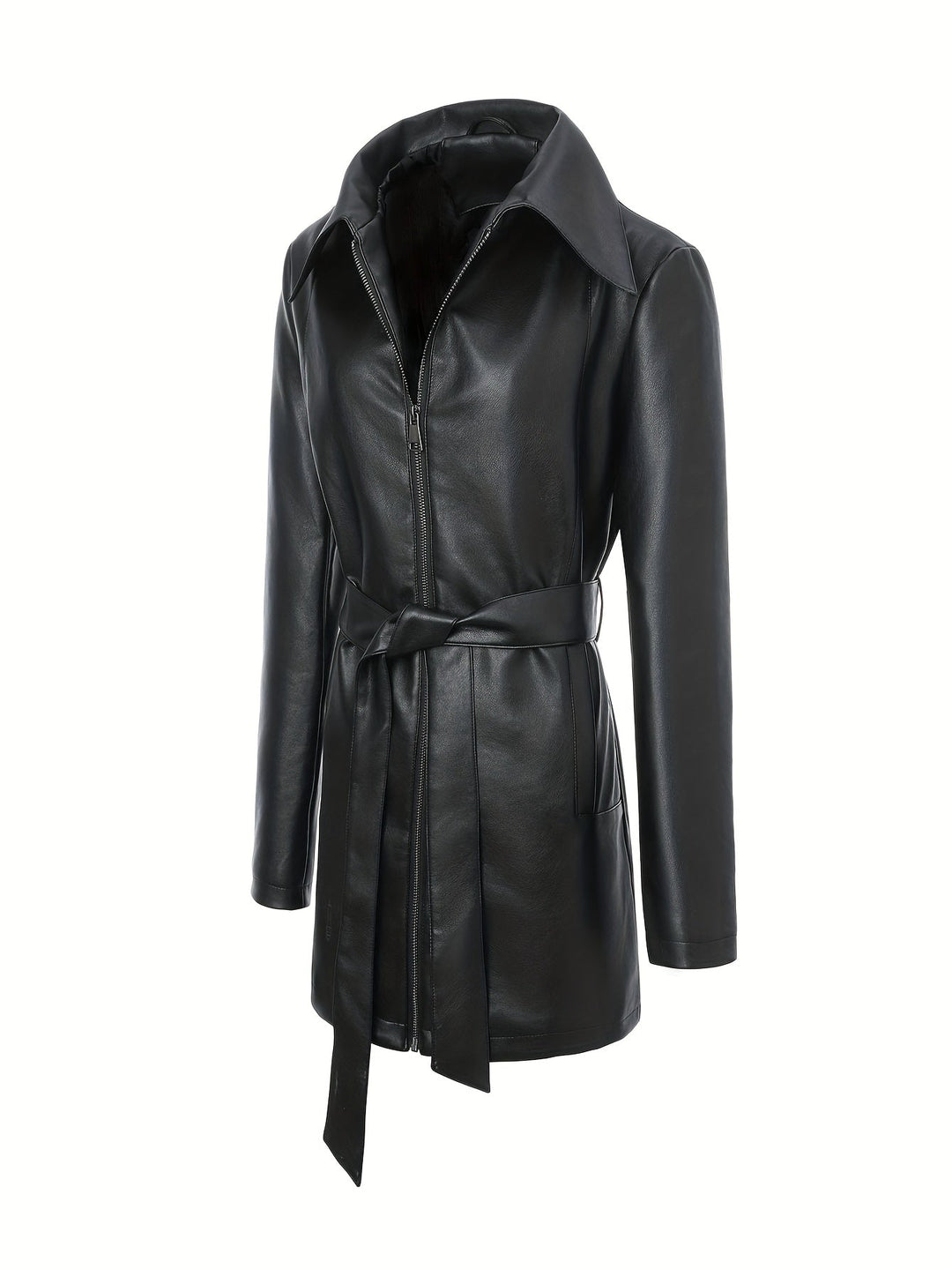 Waverly – Lässige PU- Lederjacke mit quadratischem Ausschnitt & Taillengürtel