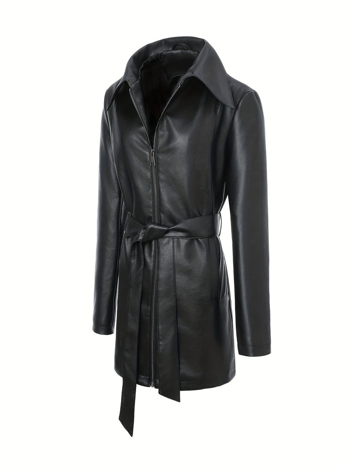 Waverly – Lässige PU- Lederjacke mit quadratischem Ausschnitt & Taillengürtel