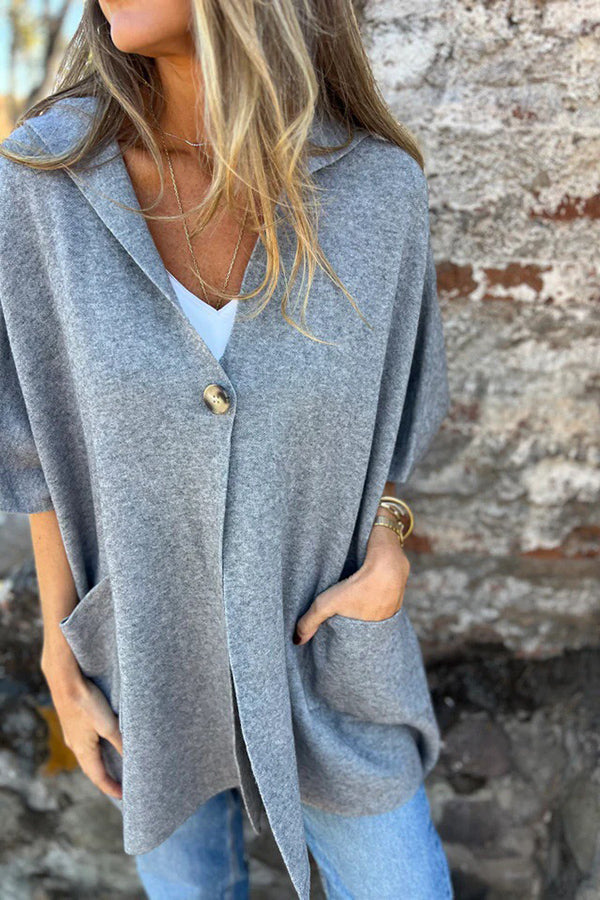 Monika | Lockere Kapuzen-Cape-Jacke mit Knopf & Taschen