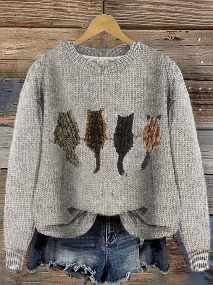 Ginny – Damen Pullover mit Katzen-Print