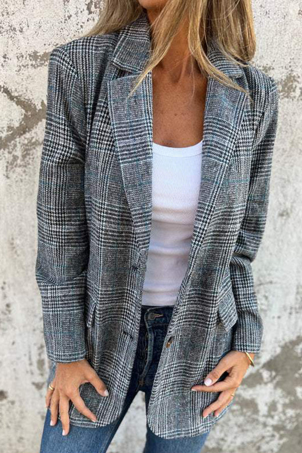 Tamara | Retro-Hahnentritt-Freizeitblazer mit Revers