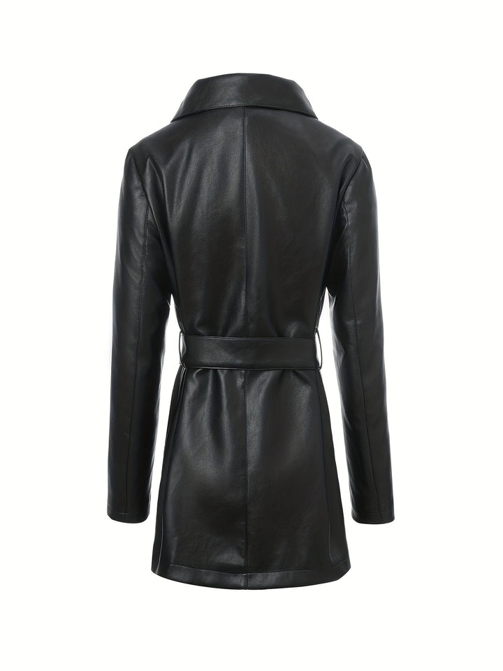 Waverly – Lässige PU- Lederjacke mit quadratischem Ausschnitt & Taillengürtel