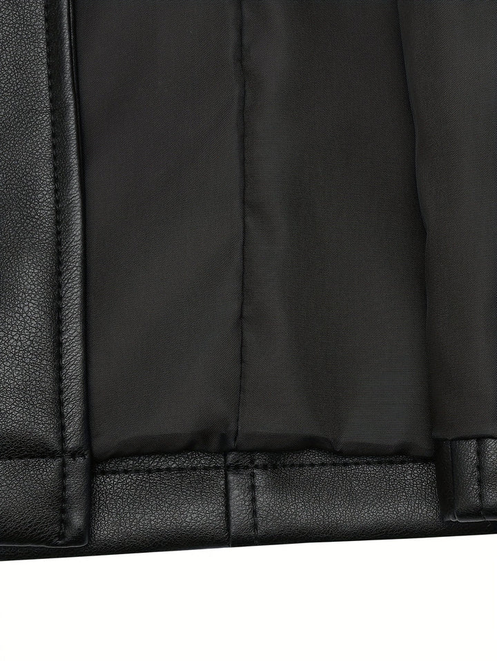 Atara – Eleganter PU- Ledermantel mit Revers & A-Linien-Schnitt